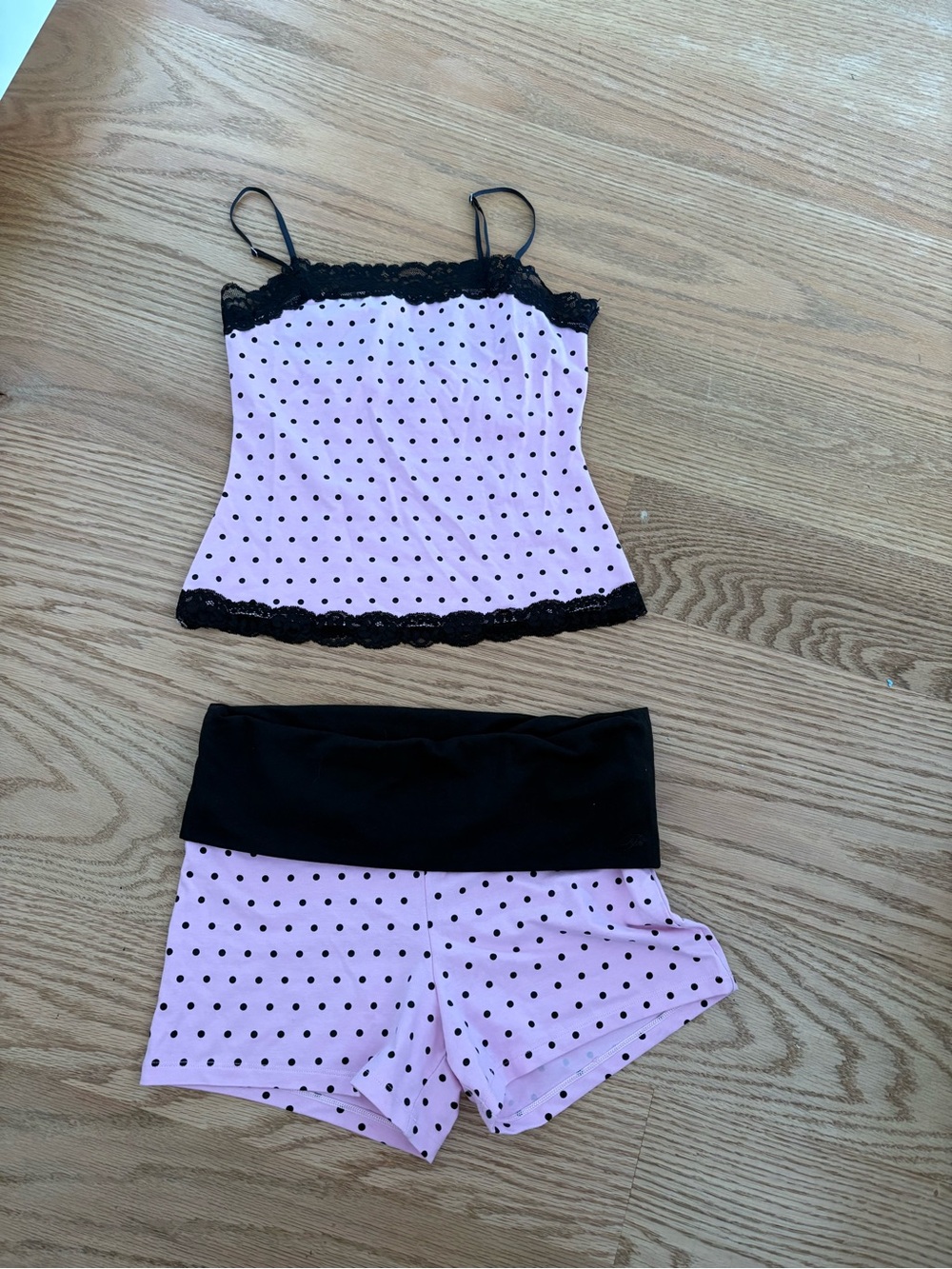 Victoria's Secret Pink & Black Polka Dot Lace Cami Sleep Set